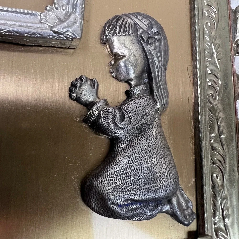 Vintage Ornate Metal Picture Frame Praying Girl Religious Decor‎ Vignette Glam